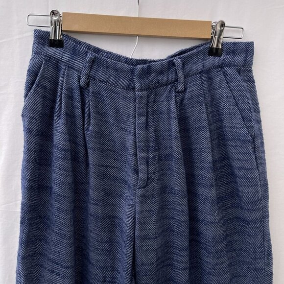 Urban Outfitters Herringbone Pleated Wide-Leg Trouser Pants Cotton Blue Women S - Picture 5 of 12